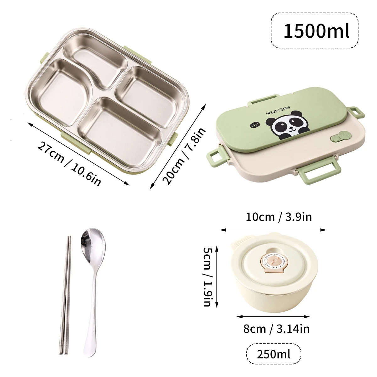 Edelstahl Lunchbox 4-Fächer mit Besteck – Auslaufsicher für Kinder & Schule