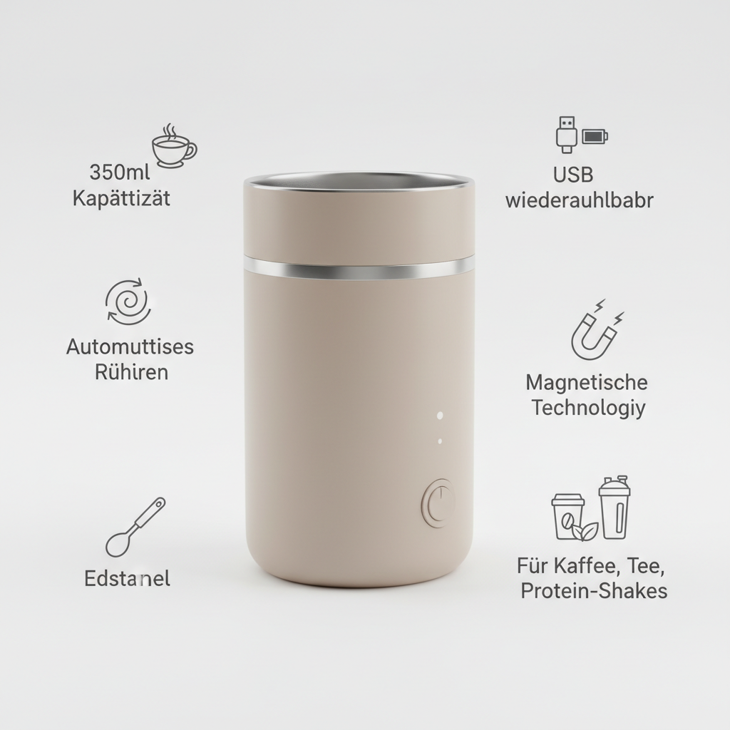 Elektrischer Selbstrührender Becher mit Produktinformationen