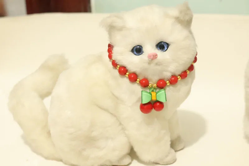 Perlen-Halsband für Haustiere – Handgefertigt, Kirsch-Design für Hunde & Katzen