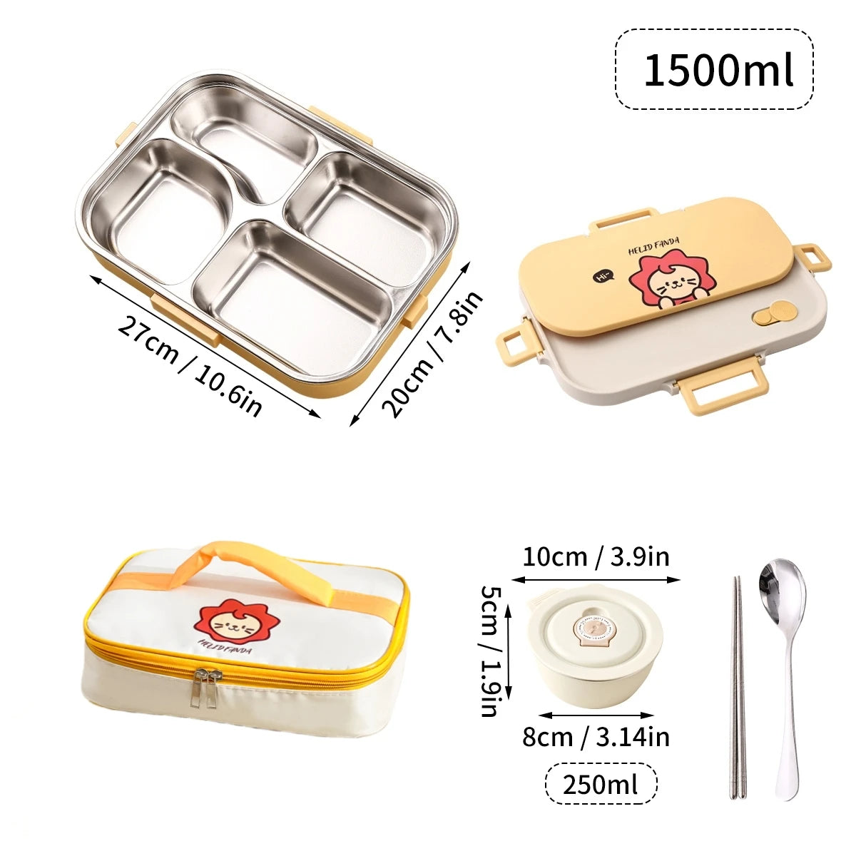 Edelstahl Lunchbox 4-Fächer mit Besteck – Auslaufsicher für Kinder & Schule