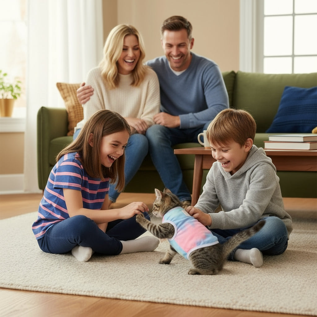 Gestreifte Schutzhose für Katzen und kleine Hunde – Atmungsaktive Baumwolle, komfortabler Sitz, ideal nach OP oder Sterilisation