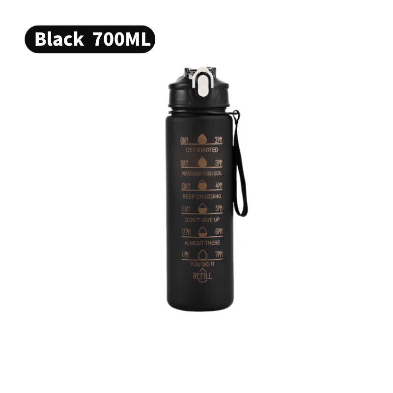 Gradient Sport-Trinkflasche 1L mit Strohhalm & Zeitmarkierung – Farbverlauf Design