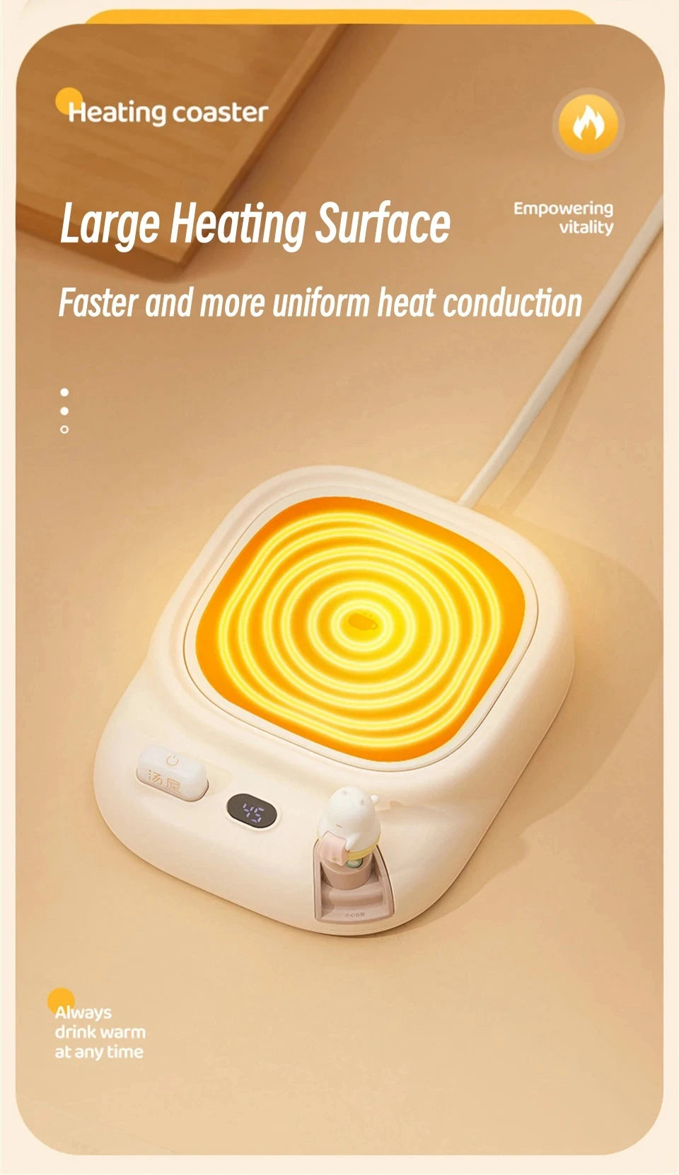 40W Tassenwärmer elektrisch - Getränkewärmer mit 4 Temperaturstufen für Kaffee, Tee & Milch