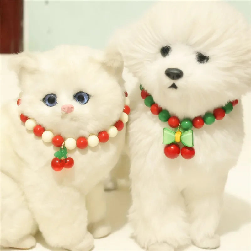 Perlen-Halsband für Haustiere – Handgefertigt, Kirsch-Design für Hunde & Katzen
