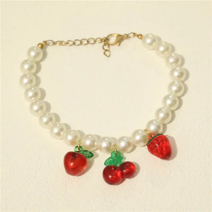 Perlen-Halsband für Haustiere – Handgefertigt, Kirsch-Design für Hunde & Katzen