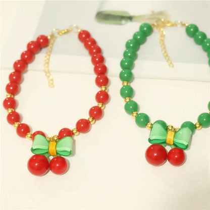 Perlen-Halsband für Haustiere – Handgefertigt, Kirsch-Design für Hunde & Katzen