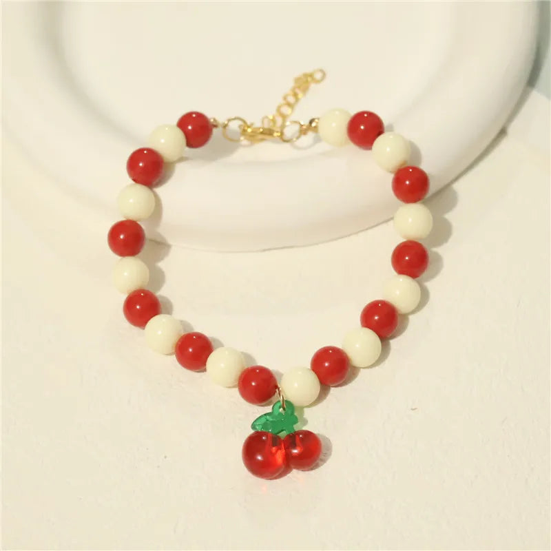 Perlen-Halsband für Haustiere – Handgefertigt, Kirsch-Design für Hunde & Katzen