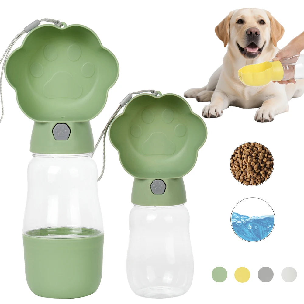 2-in-1 Hunde Wasserflasche mit Futterbehälter – Tragbare Auslaufsichere Outdoor Trinkflasche für Hunde & Katzen