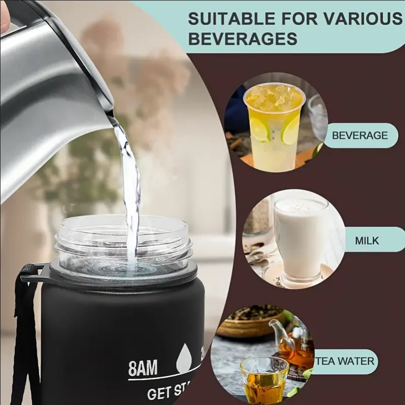 Sport-Trinkflasche 1L mit Zeitmarkierung & Strohhalm – Motivierend & Auslaufsicher