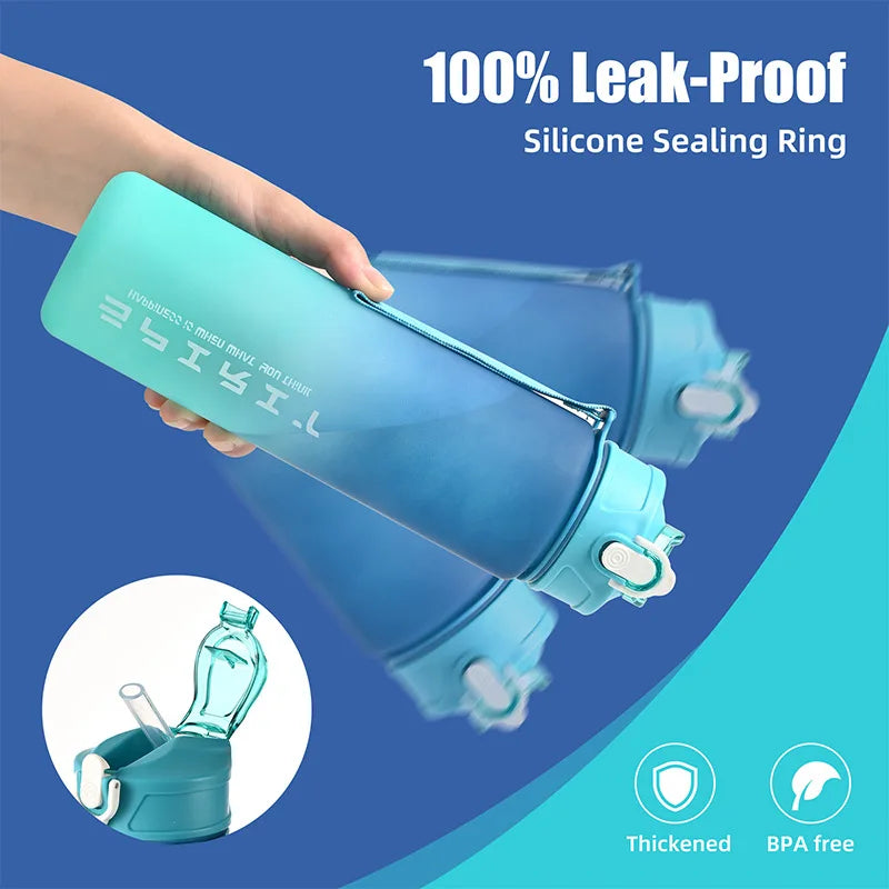 Sport-Trinkflasche 1L mit Zeitmarkierung & Strohhalm – Motivierend & Auslaufsicher