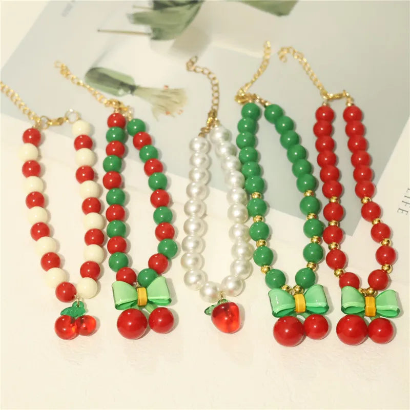 Perlen-Halsband für Haustiere – Handgefertigt, Kirsch-Design für Hunde & Katzen