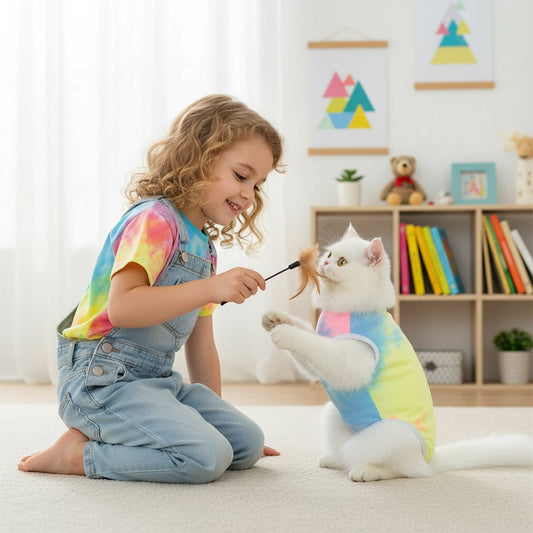 Gestreifte Schutzhose für Katzen und kleine Hunde – Atmungsaktive Baumwolle, komfortabler Sitz, ideal nach OP oder Sterilisation