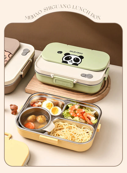 Edelstahl Lunchbox 4-Fächer mit Besteck – Auslaufsicher für Kinder & Schule