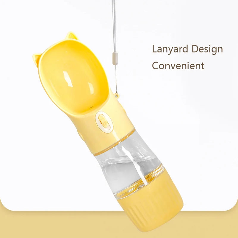 Portable Hunde Trinkflasche mit Futterbehälter | 250 ml Wasser + 180 ml Futter | Outdoor Flasche für Hunde & Katzen