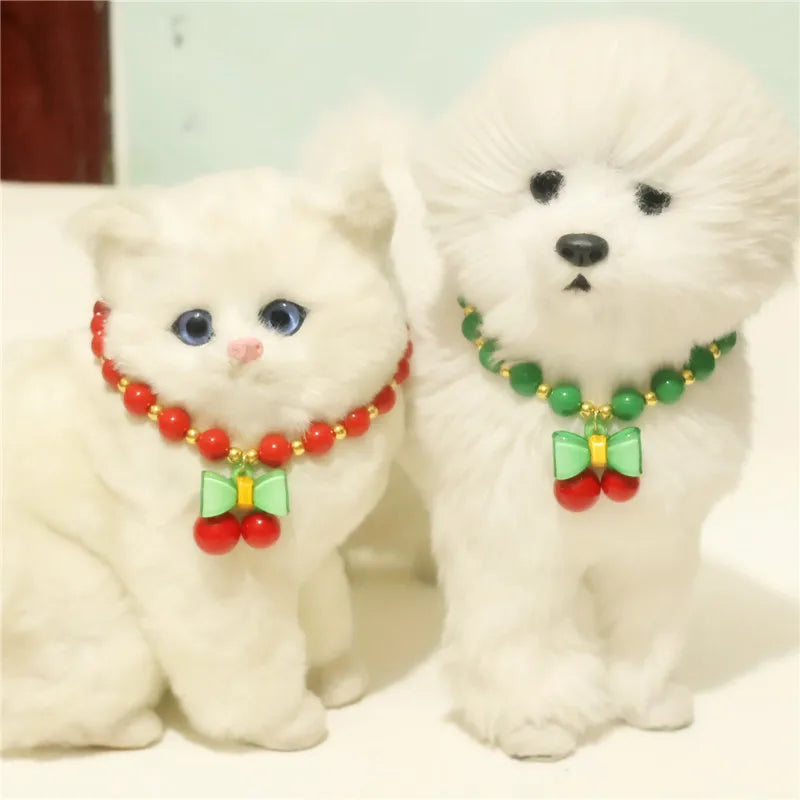 Perlen-Halsband für Haustiere – Handgefertigt, Kirsch-Design für Hunde & Katzen