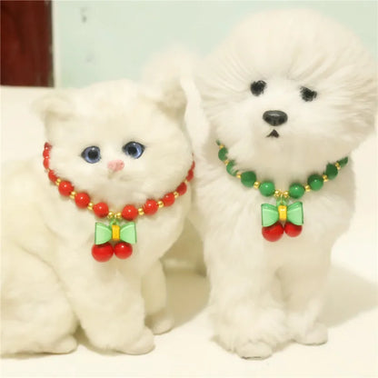 Perlen-Halsband für Haustiere – Handgefertigt, Kirsch-Design für Hunde & Katzen