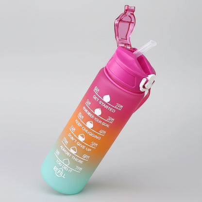 Sport-Trinkflasche 1L mit Zeitmarkierung & Strohhalm – Motivierend & Auslaufsicher