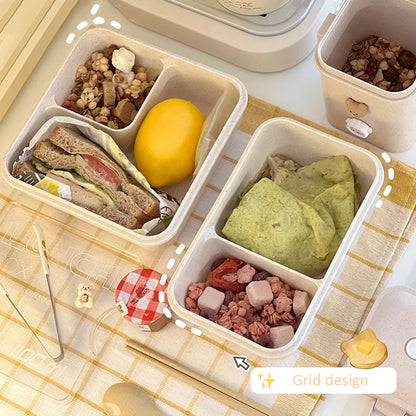 Lunchbox 1100ml Weizenstroh - Bento Box mit Löffel & Stäbchen