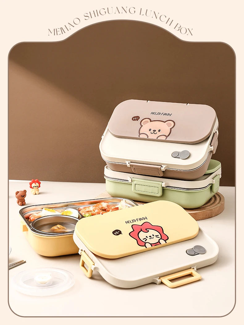 Edelstahl Lunchbox 4-Fächer mit Besteck – Auslaufsicher für Kinder & Schule