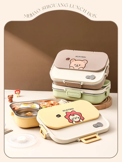 Edelstahl Lunchbox 4-Fächer mit Besteck – Auslaufsicher für Kinder & Schule