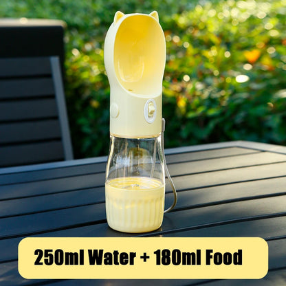 Portable Hunde Trinkflasche mit Futterbehälter | 250 ml Wasser + 180 ml Futter | Outdoor Flasche für Hunde & Katzen