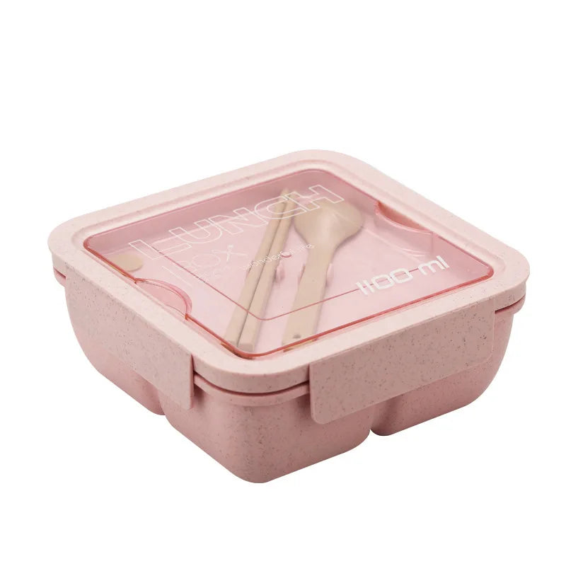 Lunchbox 1100ml Weizenstroh - Bento Box mit Löffel & Stäbchen