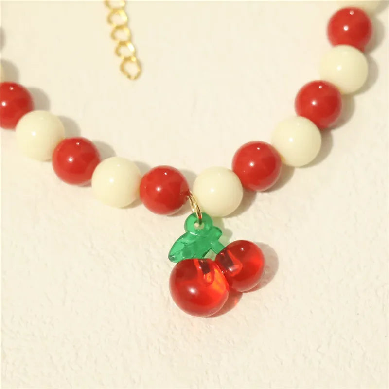 Perlen-Halsband für Haustiere – Handgefertigt, Kirsch-Design für Hunde & Katzen