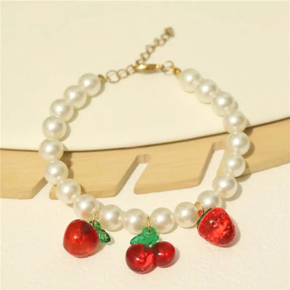 Perlen-Halsband für Haustiere – Handgefertigt, Kirsch-Design für Hunde & Katzen