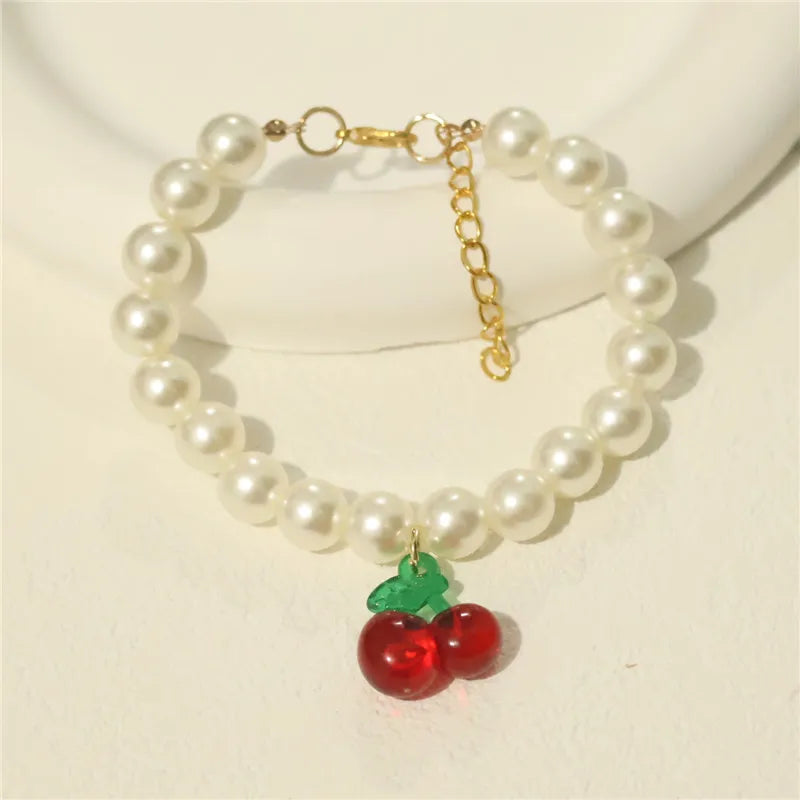 Perlen-Halsband für Haustiere – Handgefertigt, Kirsch-Design für Hunde & Katzen