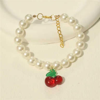 Perlen-Halsband für Haustiere – Handgefertigt, Kirsch-Design für Hunde & Katzen