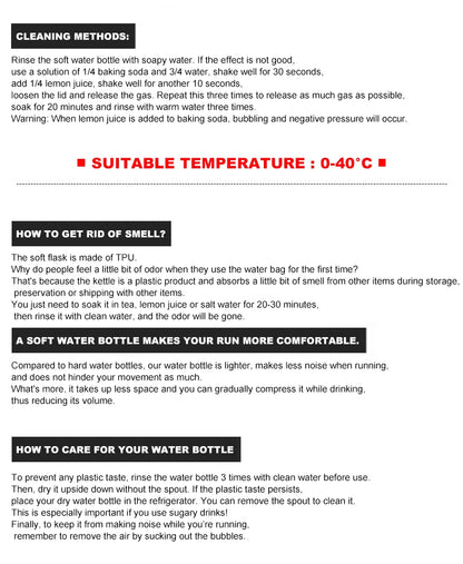 Sport TPU Faltflasche 250ml/500ml - Ultraleicht für Laufen, Marathon & Outdoor - 8 Farben