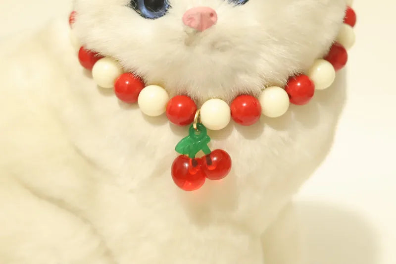 Perlen-Halsband für Haustiere – Handgefertigt, Kirsch-Design für Hunde & Katzen