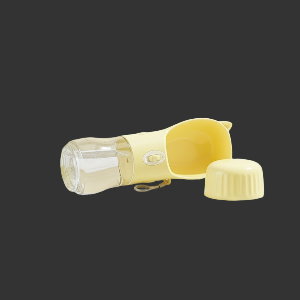 Portable Hunde Trinkflasche mit Futterbehälter | 250 ml Wasser + 180 ml Futter | Outdoor Flasche für Hunde & Katzen