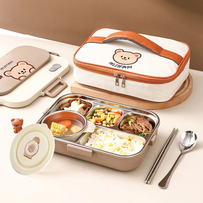Edelstahl Lunchbox 4-Fächer mit Besteck – Auslaufsicher für Kinder & Schule
