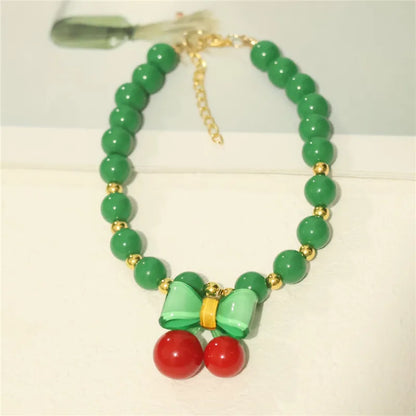 Perlen-Halsband für Haustiere – Handgefertigt, Kirsch-Design für Hunde & Katzen