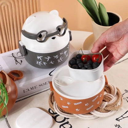 Bento Lunchbox mit Bären-Design - Japanische Lunchbox mit Löffel