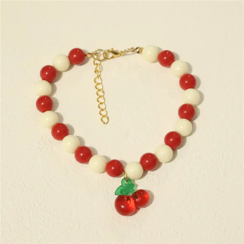 Perlen-Halsband für Haustiere – Handgefertigt, Kirsch-Design für Hunde & Katzen