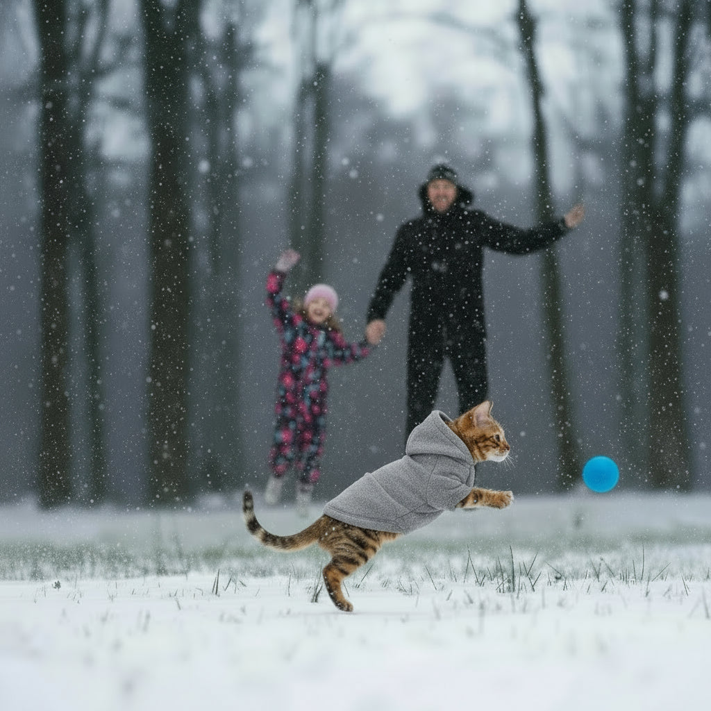 Warme Katzenkleidung Winter - Flauschiger Mantel mit Kapuze für Katzen & kleine Hunde