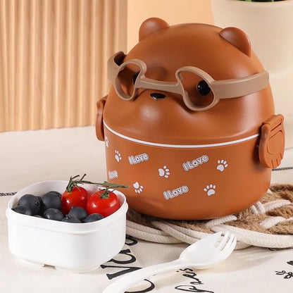 Bento Lunchbox mit Bären-Design - Japanische Lunchbox mit Löffel