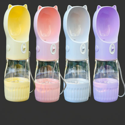 Portable Hunde Trinkflasche mit Futterbehälter | 250 ml Wasser + 180 ml Futter | Outdoor Flasche für Hunde & Katzen