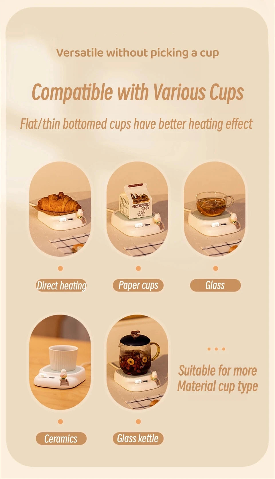 40W Tassenwärmer elektrisch - Getränkewärmer mit 4 Temperaturstufen für Kaffee, Tee & Milch