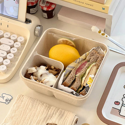 Lunchbox 1100ml Weizenstroh - Bento Box mit Löffel & Stäbchen