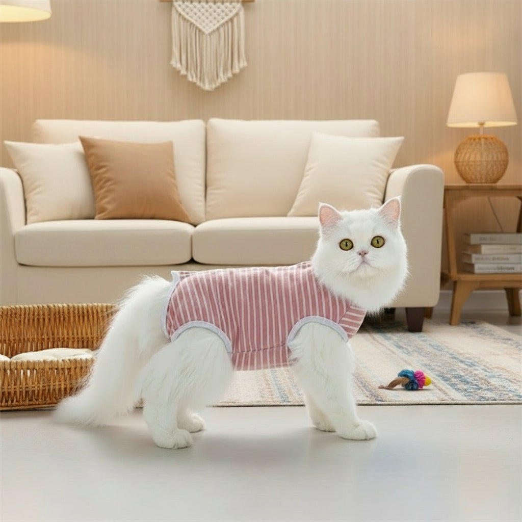 Gestreifte Schutzhose für Katzen und kleine Hunde – Atmungsaktive Baumwolle, komfortabler Sitz, ideal nach OP oder Sterilisation