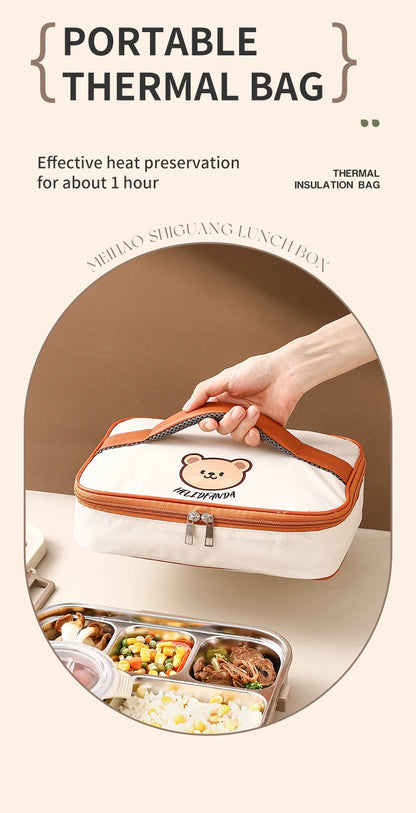 Edelstahl Lunchbox 4-Fächer mit Besteck – Auslaufsicher für Kinder & Schule