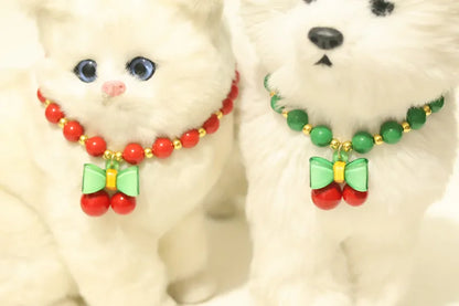 Perlen-Halsband für Haustiere – Handgefertigt, Kirsch-Design für Hunde & Katzen