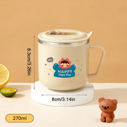 Capybara Kinder Trinkbecher 270ml - Doppelwandiger Edelstahl mit Strohhalm