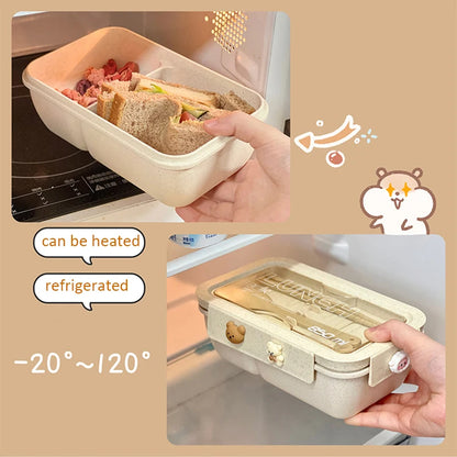 Lunchbox 1100ml Weizenstroh - Bento Box mit Löffel & Stäbchen