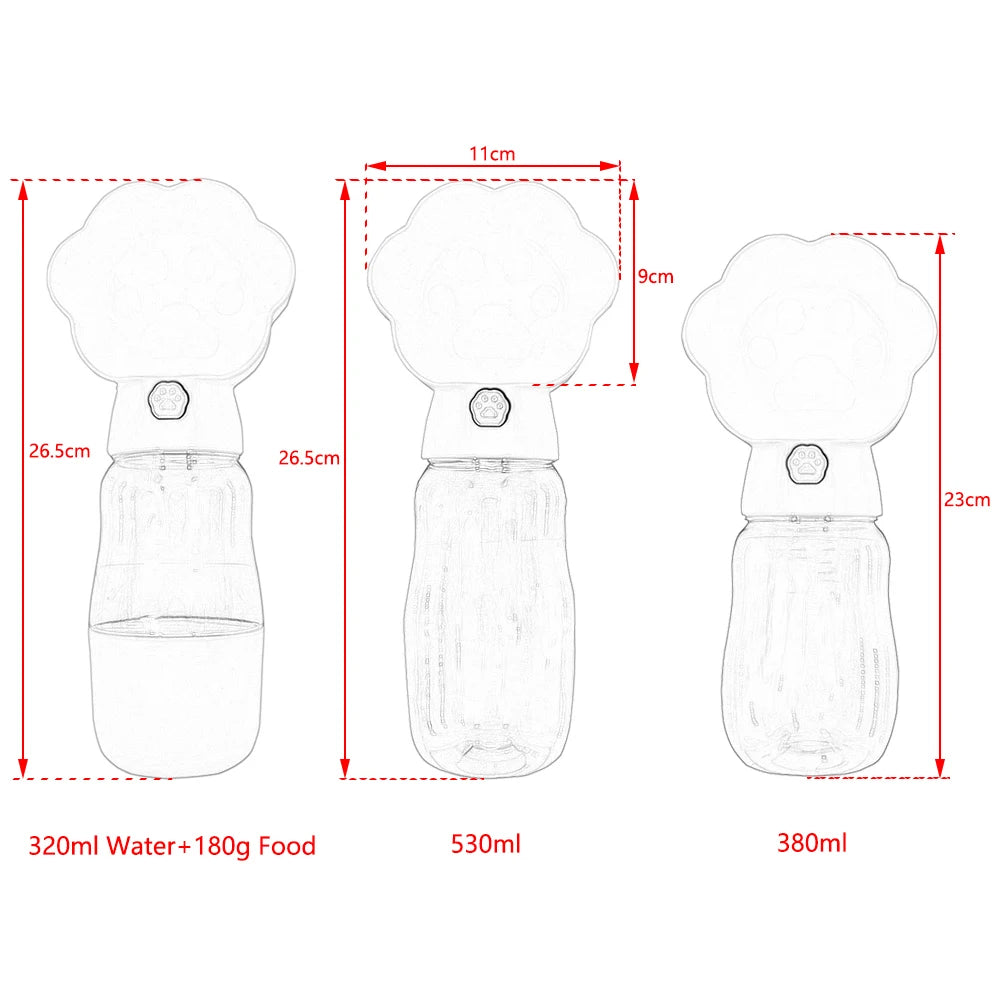 2-in-1 Hunde Wasserflasche mit Futterbehälter – Tragbare Auslaufsichere Outdoor Trinkflasche für Hunde & Katzen