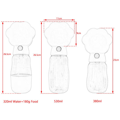 2-in-1 Hunde Wasserflasche mit Futterbehälter – Tragbare Auslaufsichere Outdoor Trinkflasche für Hunde & Katzen