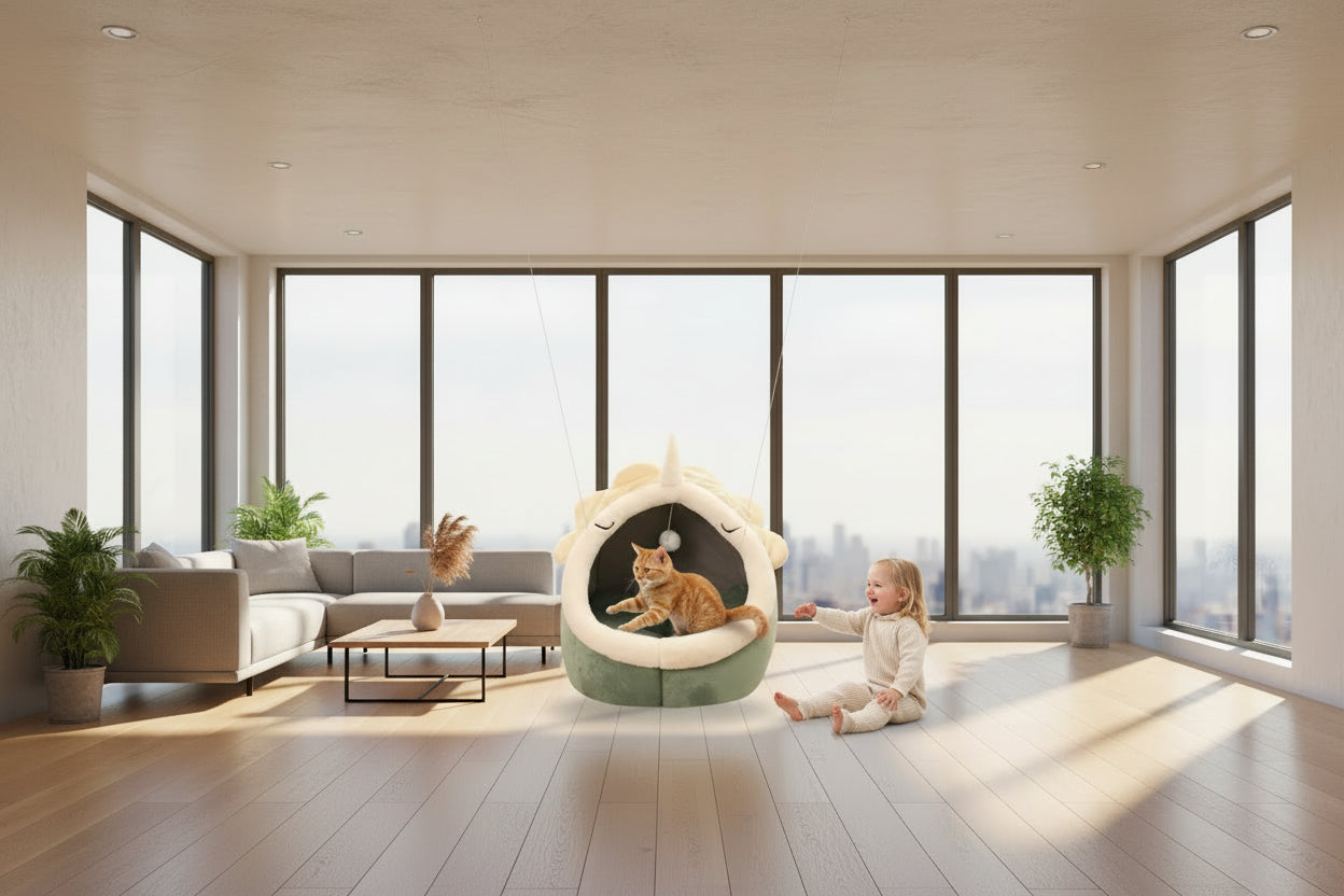 Katzenbett Kuschelhöhle - 3 Designs (Katze, Küken, Einhorn) - Weich & Waschbar